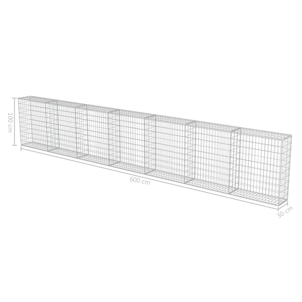 vidaXL Gabion Wall with Covers Galvanized Steel 236"x11.8"x39.4", 143584. Picture 6