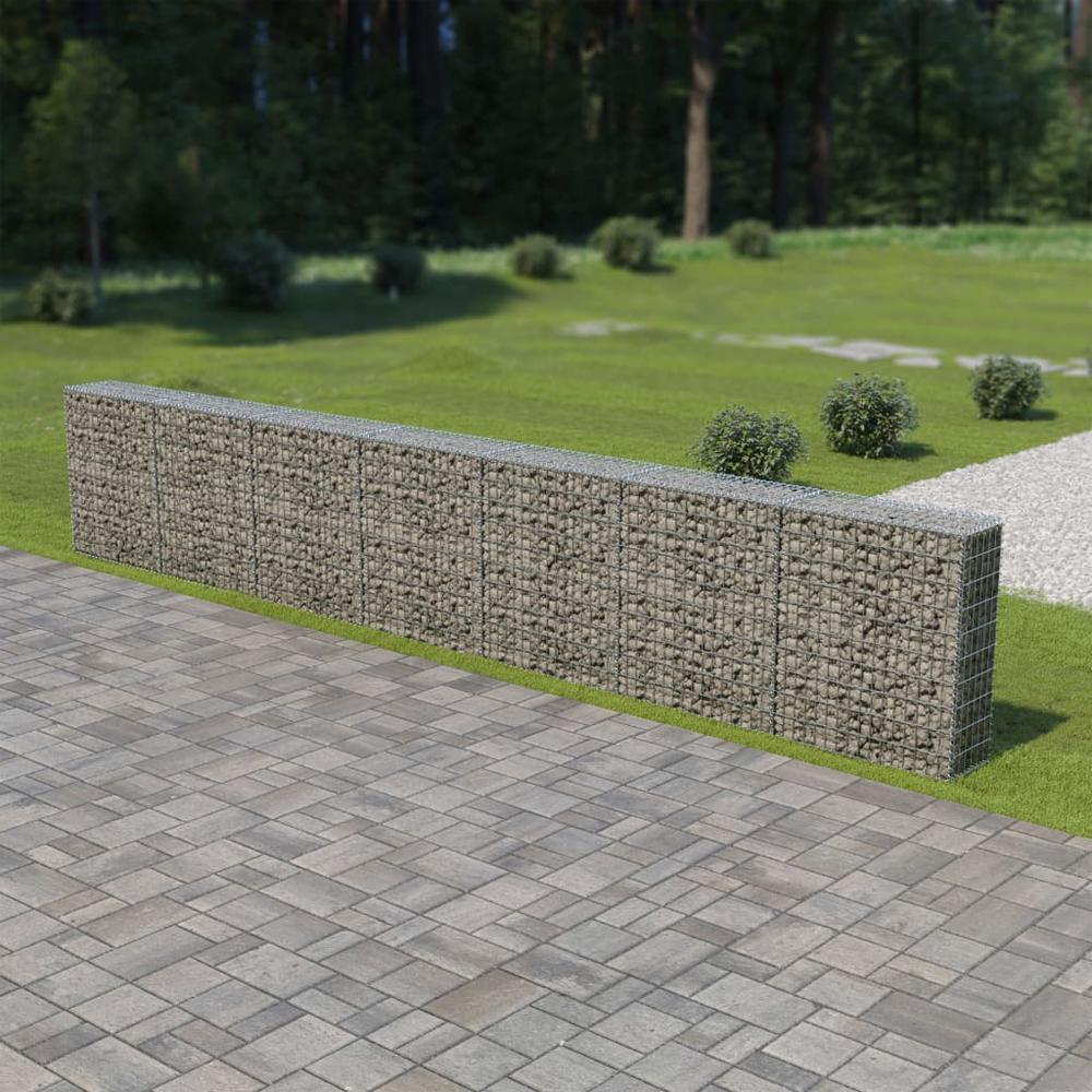 vidaXL Gabion Wall with Covers Galvanized Steel 236"x11.8"x39.4", 143584. Picture 1