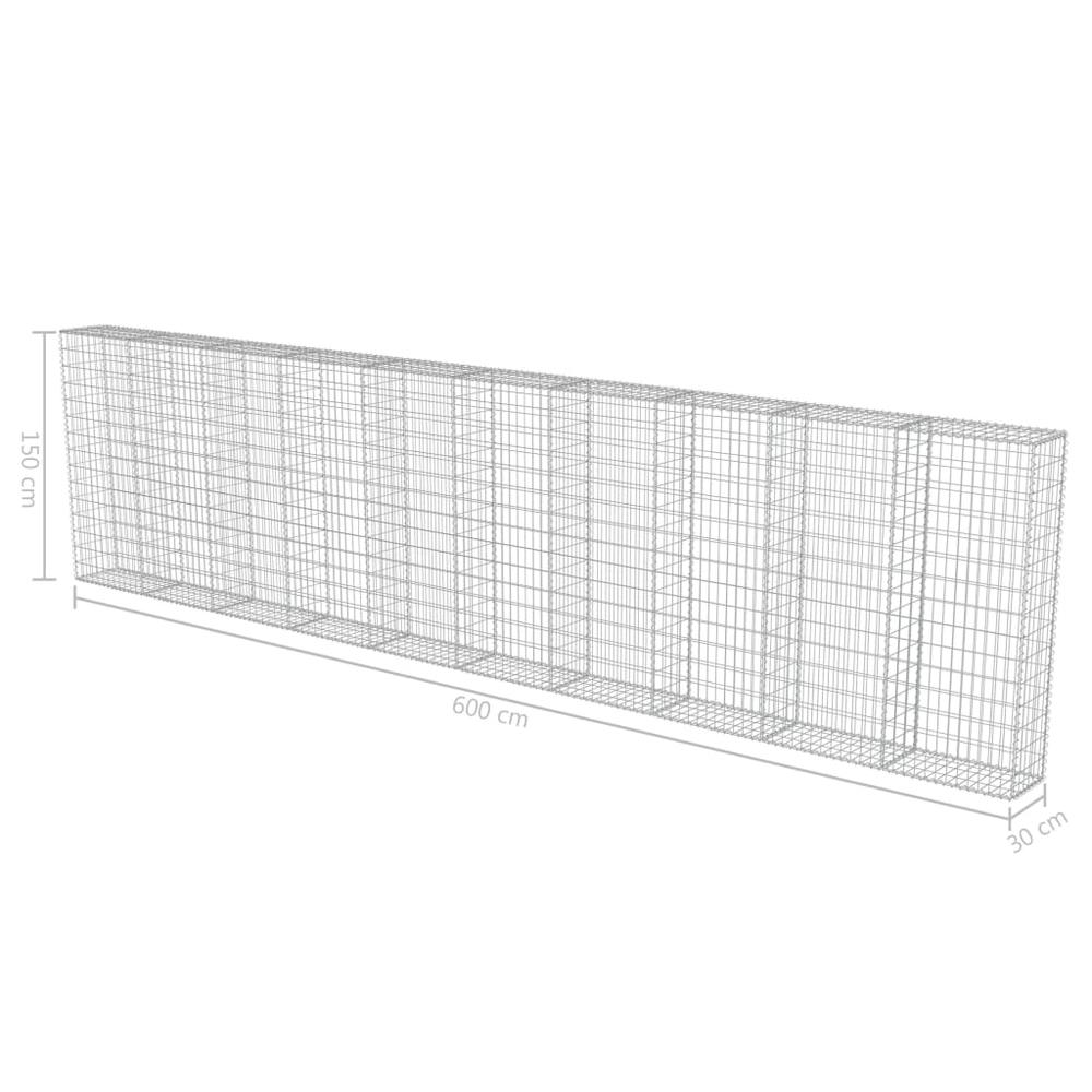 vidaXL Gabion Wall with Covers Galvanized Steel 236"x11.8"x59", 143585. Picture 6