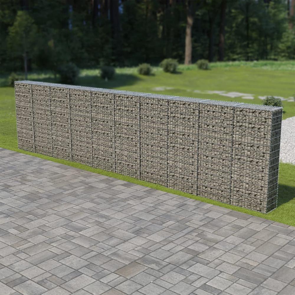 vidaXL Gabion Wall with Covers Galvanized Steel 236"x11.8"x59", 143585. Picture 1