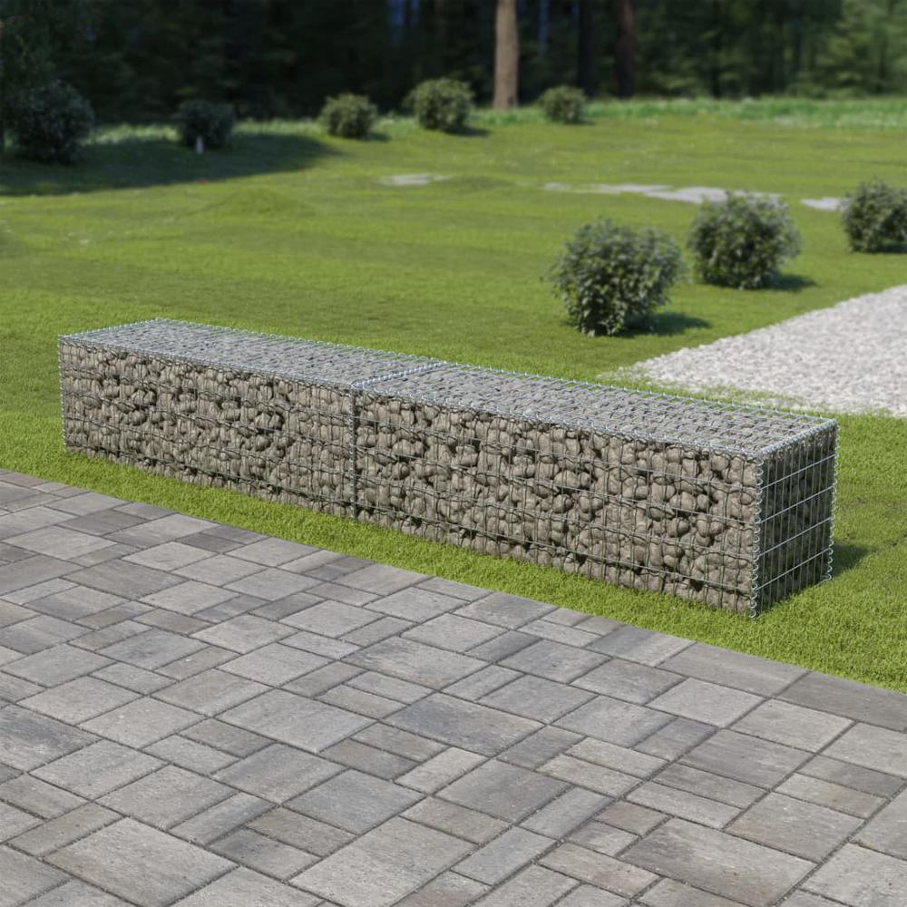 vidaXL Gabion Wall with Covers Galvanized Steel 118"x19.7"x19.7", 143591. The main picture.