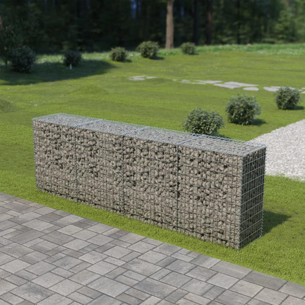 vidaXL Gabion Wall with Covers Galvanized Steel 118"x19.7"x39.4", 143592. Picture 1