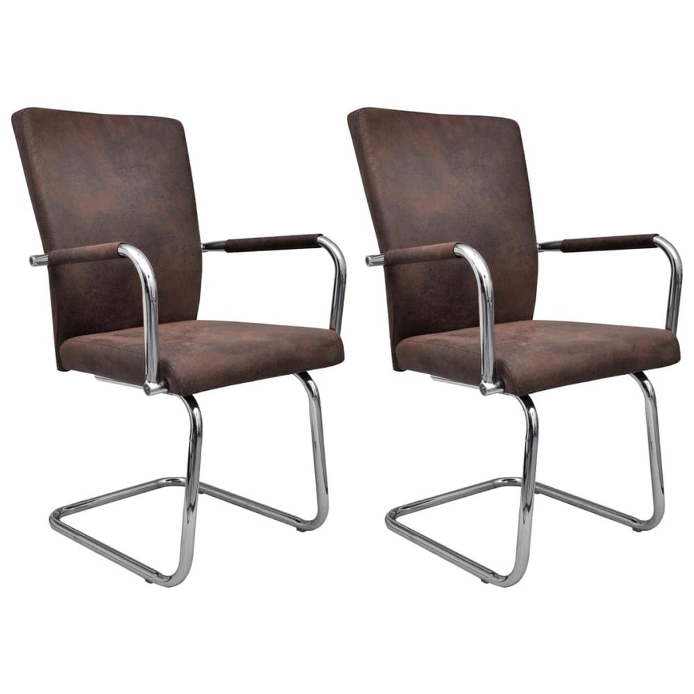 282087 vidaXL Cantilever Dining Chairs 2 pcs Brown Faux Suede Leather, 282087. Picture 2