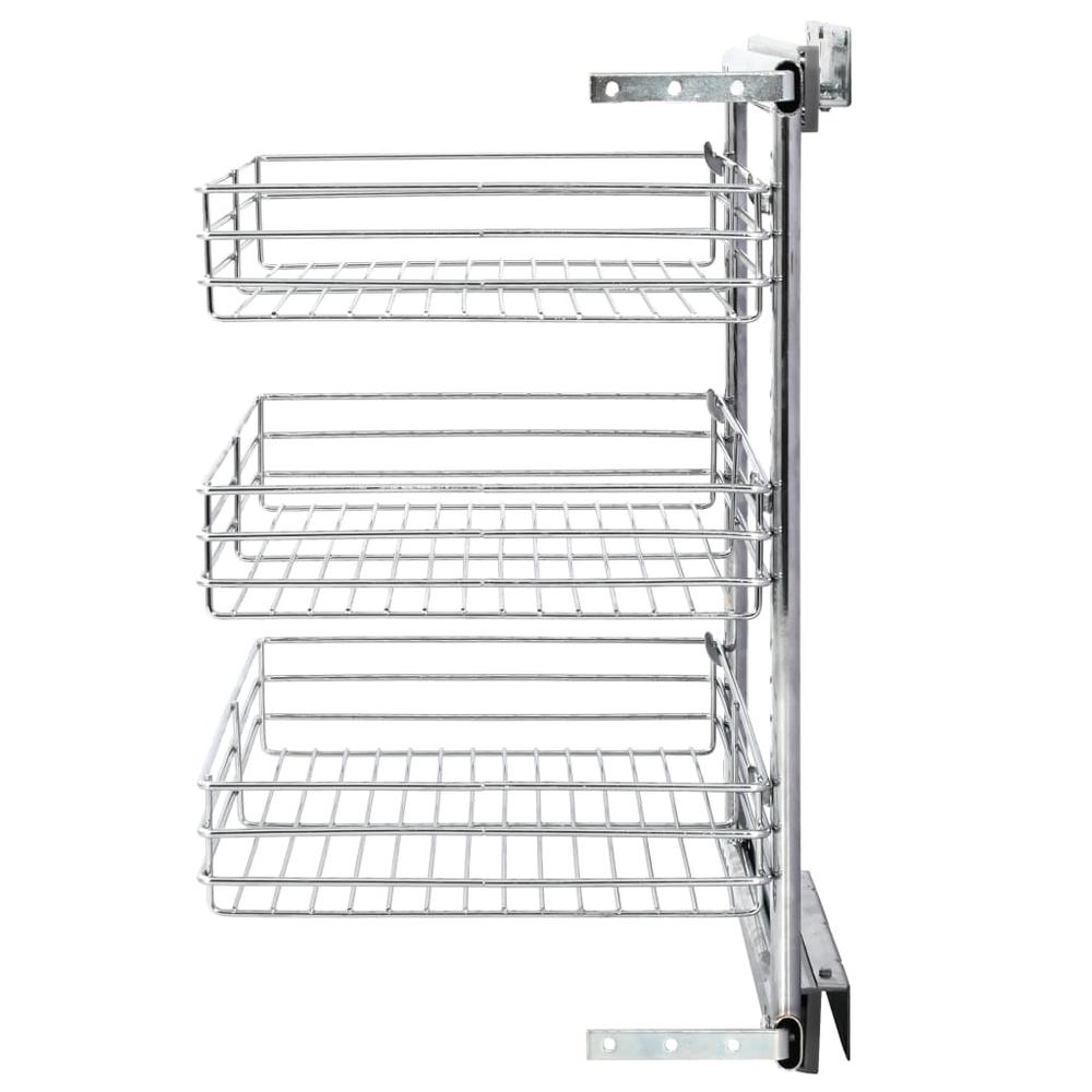 vidaXL 3-Tier Pull-out Kitchen Wire Basket Silver 18.5"x13.8"x22", 50970. Picture 6