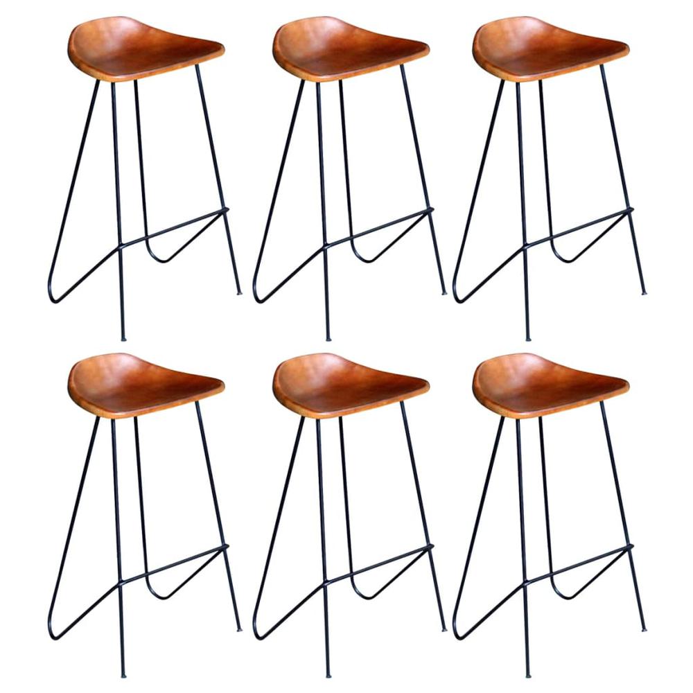 vidaXL Bar Stools 6 pcs Brown Real Leather 6364. Picture 1
