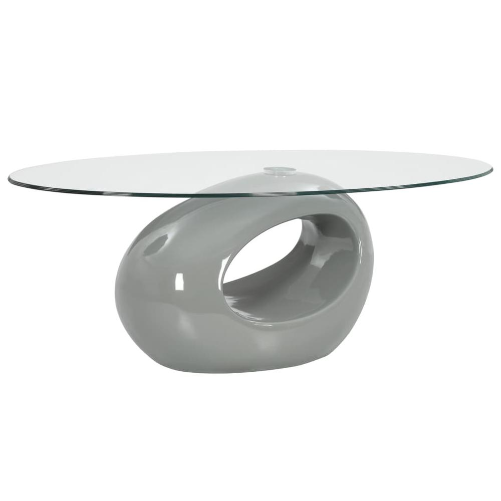 vidaXL Coffee Table with Oval Glass Top High Gloss Gray, 282987. Picture 1
