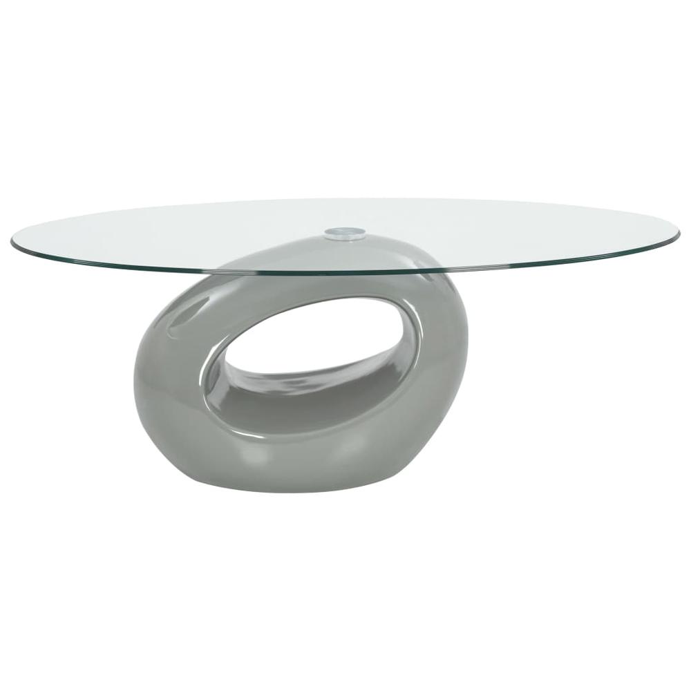vidaXL Coffee Table with Oval Glass Top High Gloss Gray, 282987. Picture 2