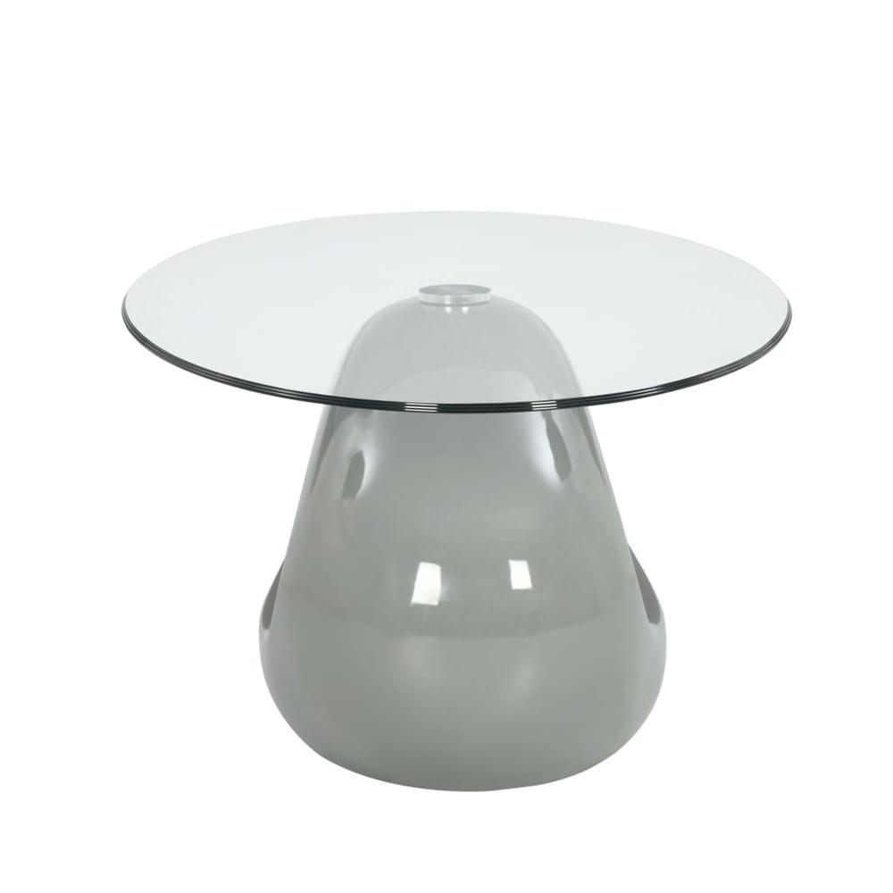 vidaXL Coffee Table with Oval Glass Top High Gloss Gray, 282987. Picture 3