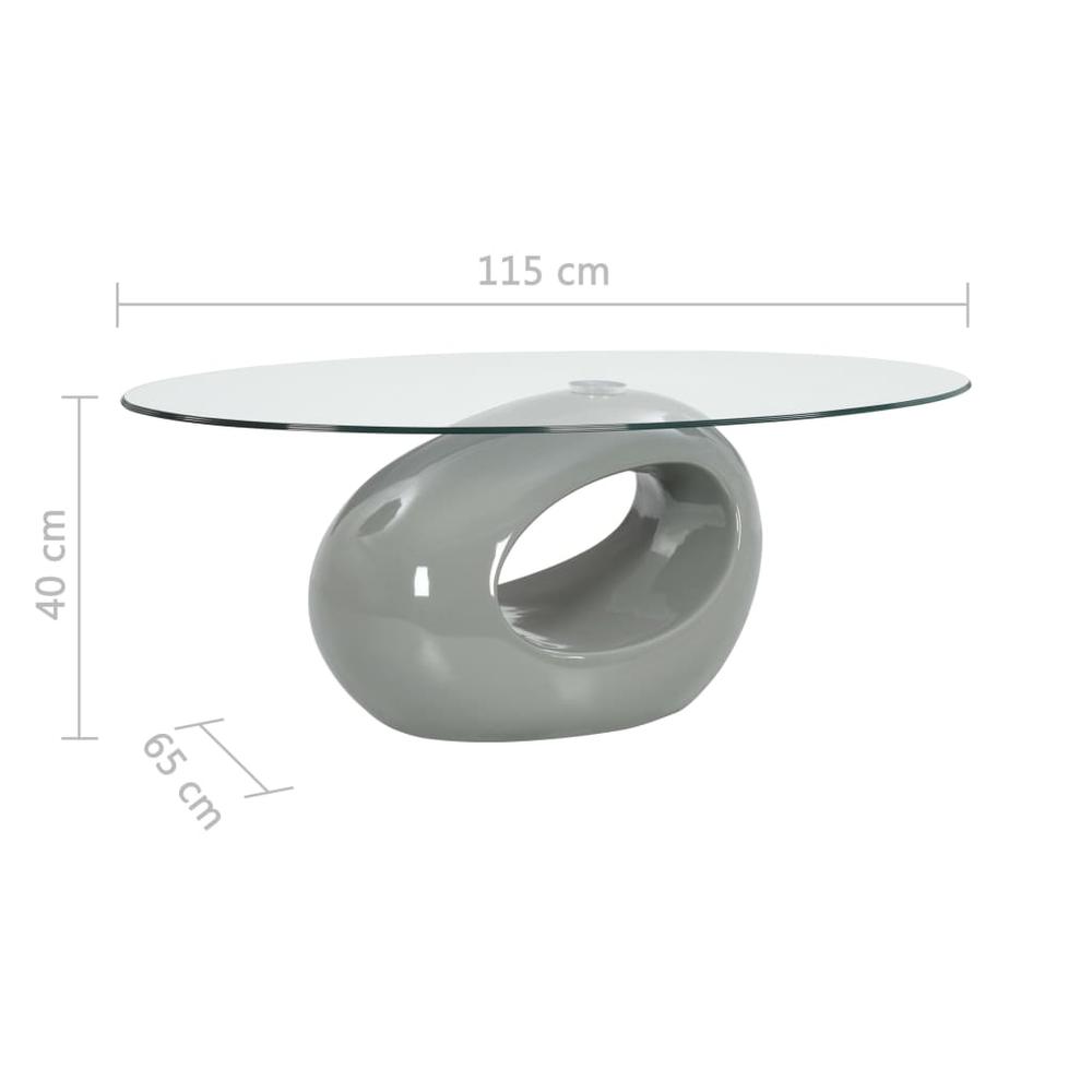 vidaXL Coffee Table with Oval Glass Top High Gloss Gray, 282987. Picture 5