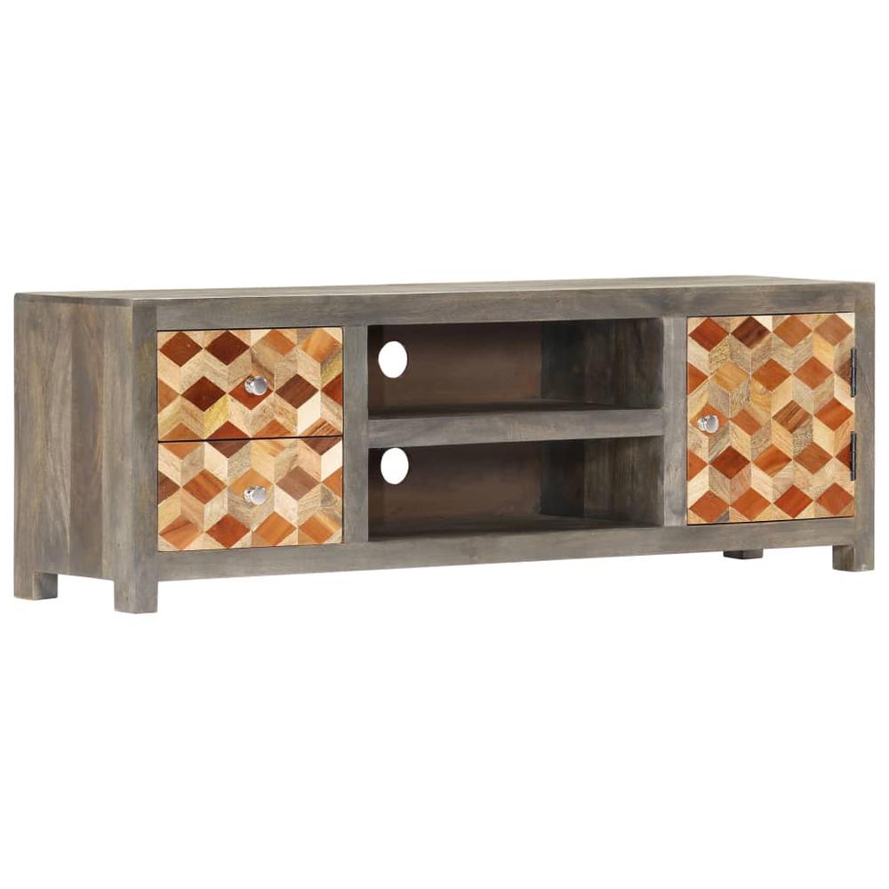 vidaXL TV Cabinet Gray 47.2"x11.8"x15.8" Solid Mango Wood, 282735. Picture 1
