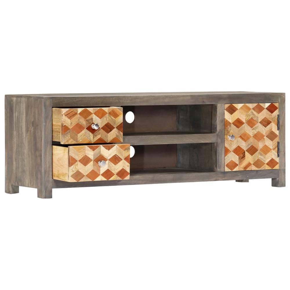 vidaXL TV Cabinet Gray 47.2"x11.8"x15.8" Solid Mango Wood, 282735. Picture 3