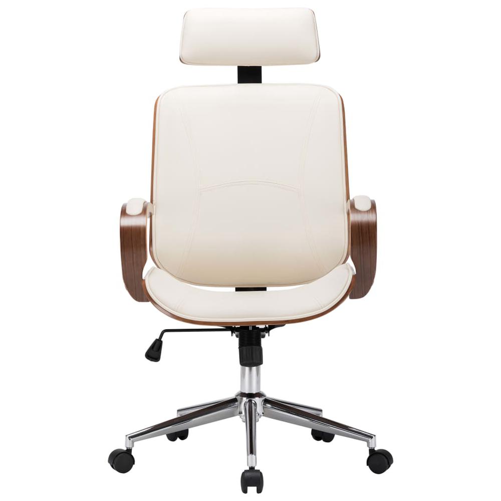 Swivel Office Chair with Headrest Cream Faux Leather and Bentwood. Picture 1