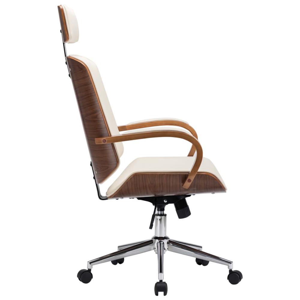 Swivel Office Chair with Headrest Cream Faux Leather and Bentwood. Picture 2
