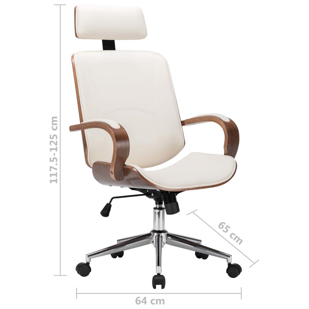 Swivel Office Chair with Headrest Cream Faux Leather and Bentwood. Picture 6