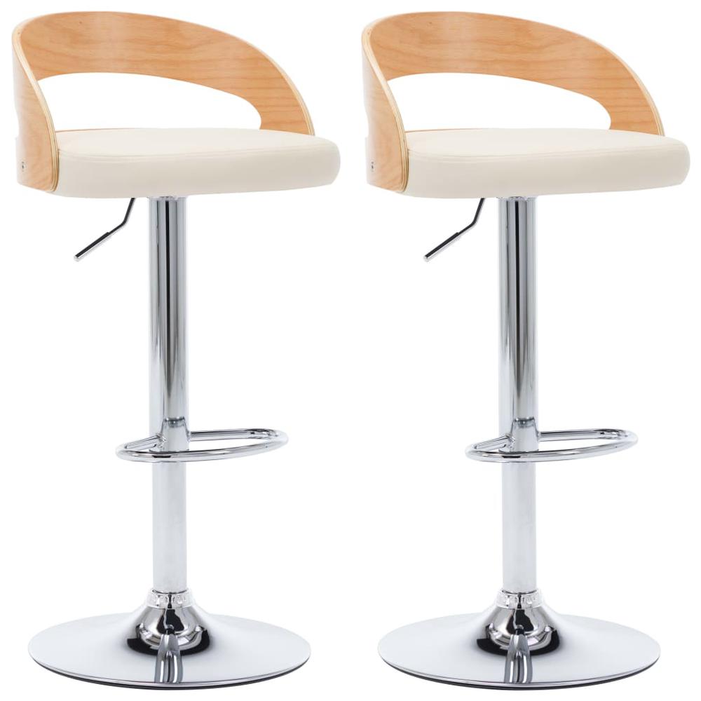 Bar Stools 2 pcs Cream Faux Leather and Bentwood. Picture 1