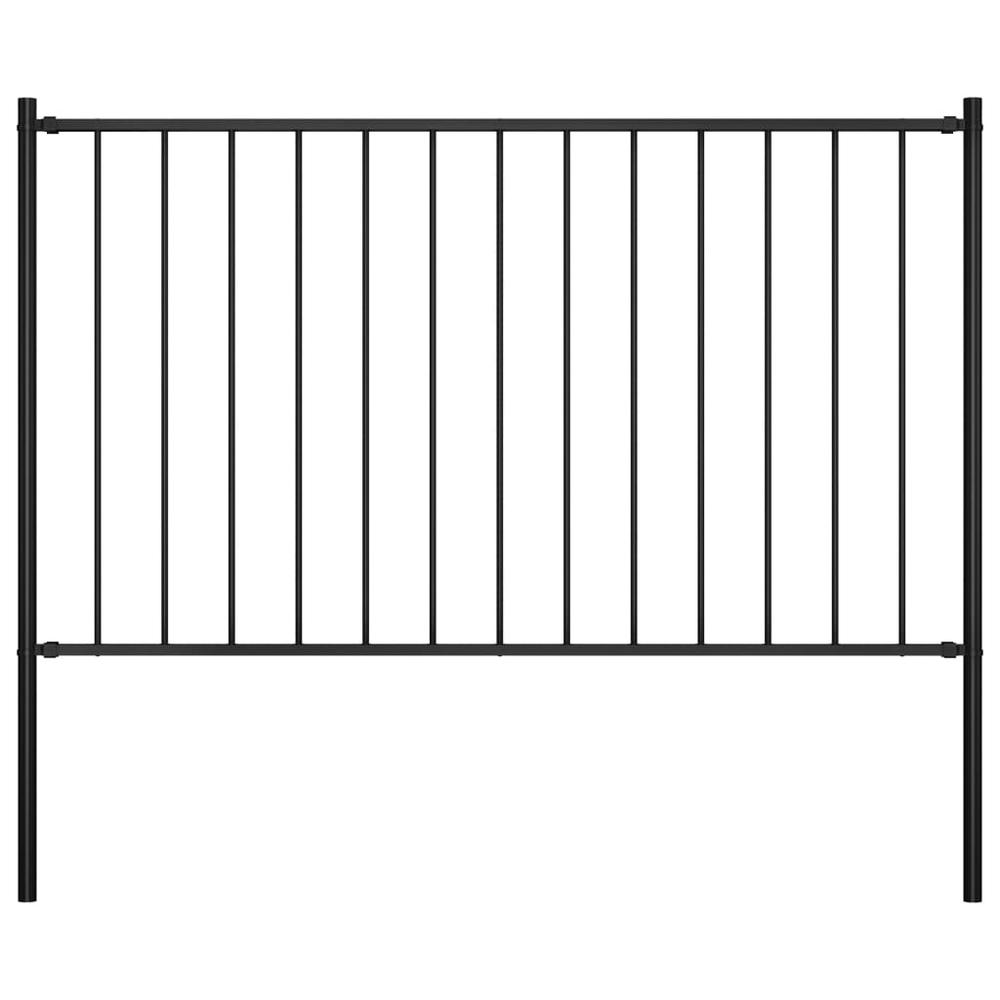 vidaXL Fence Panel with Posts Powder-coated Steel 5.6'x2.5' Black, 145209. Picture 1