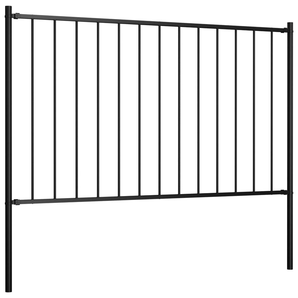 vidaXL Fence Panel with Posts Powder-coated Steel 5.6'x2.5' Black, 145209. Picture 2