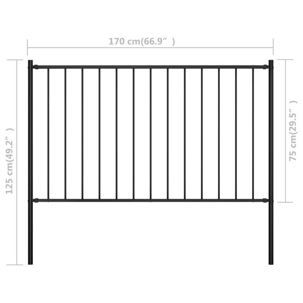 vidaXL Fence Panel with Posts Powder-coated Steel 5.6'x2.5' Black, 145209. Picture 4