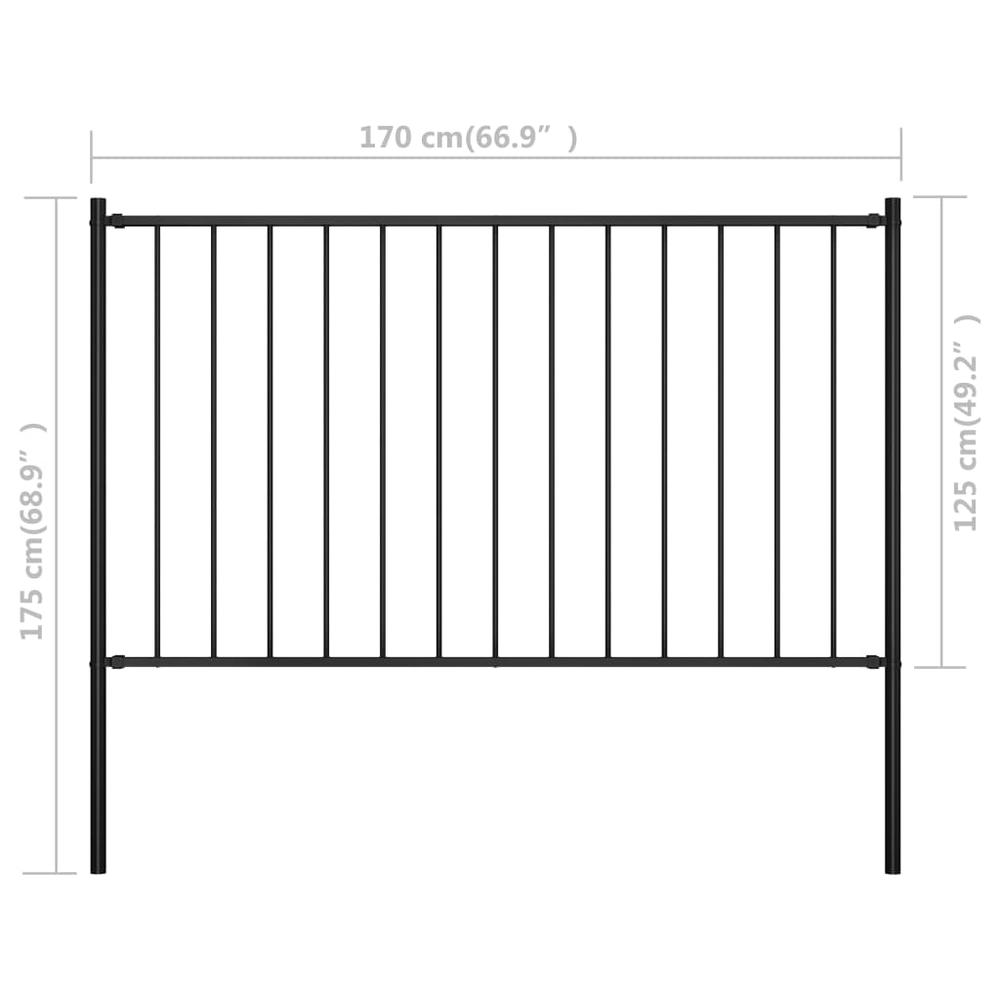 vidaXL Fence Panel with Posts Powder-coated Steel 5.6'x4.1' Black, 145211. Picture 4