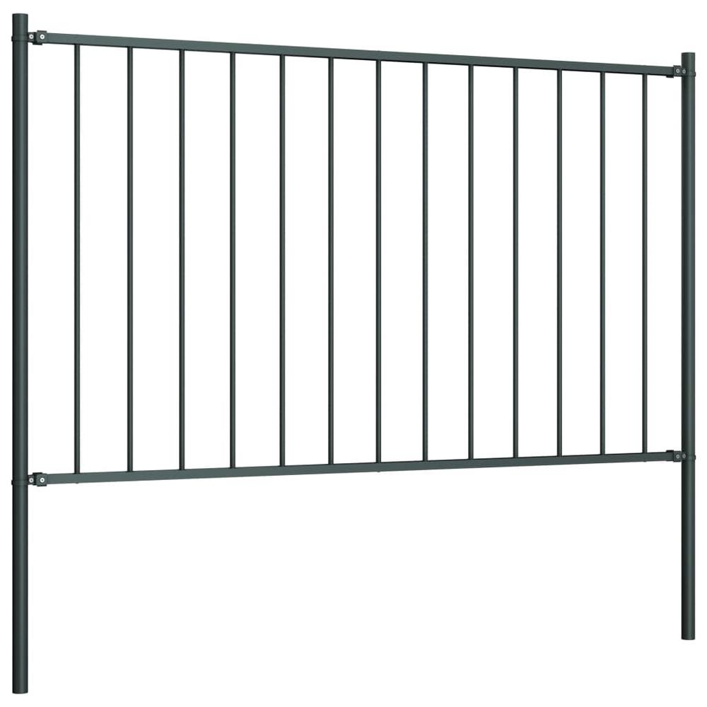 vidaXL Fence Panel with Posts Powder-coated Steel 5.6'x2.5' Anthracite, 145212. Picture 2