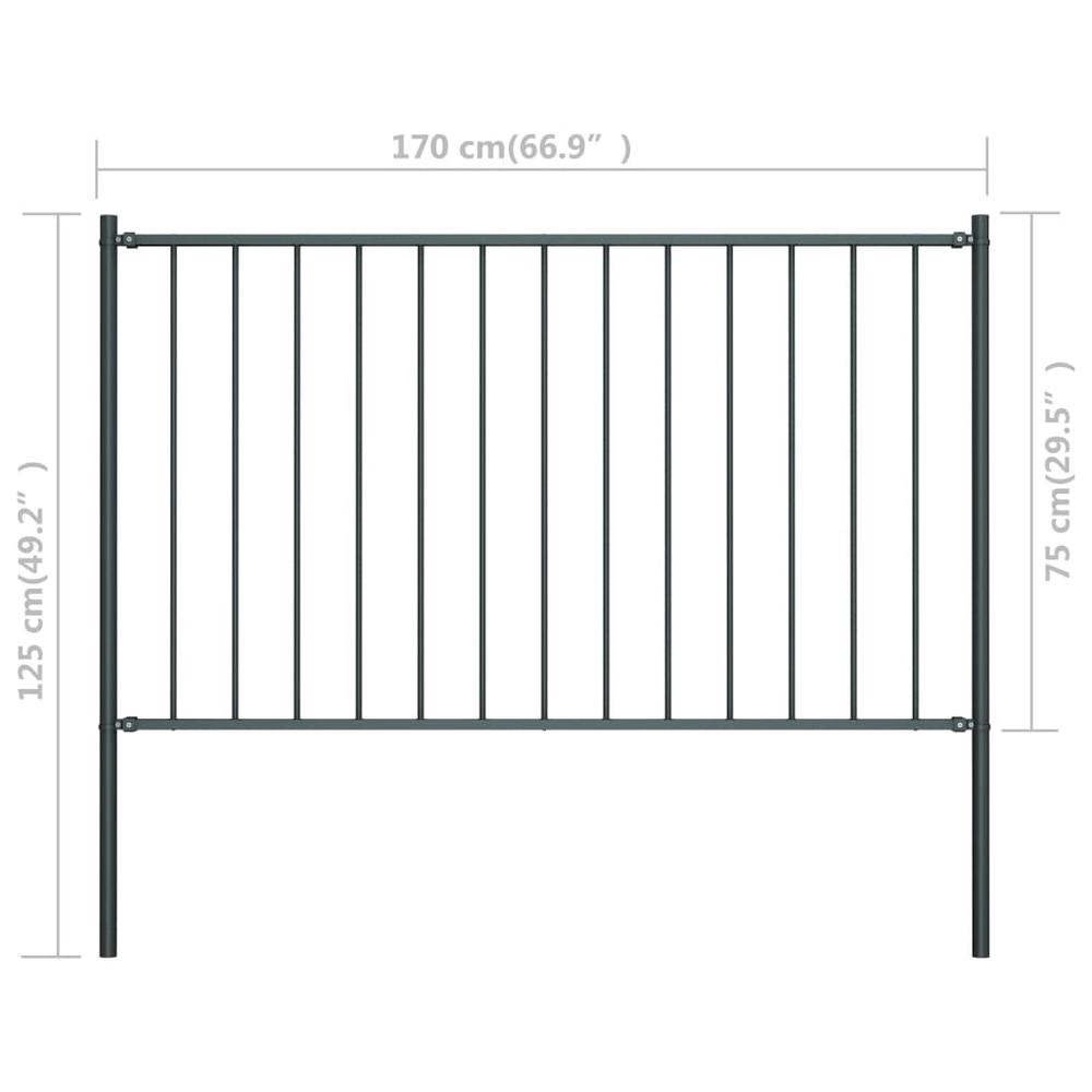 vidaXL Fence Panel with Posts Powder-coated Steel 5.6'x2.5' Anthracite, 145212. Picture 4