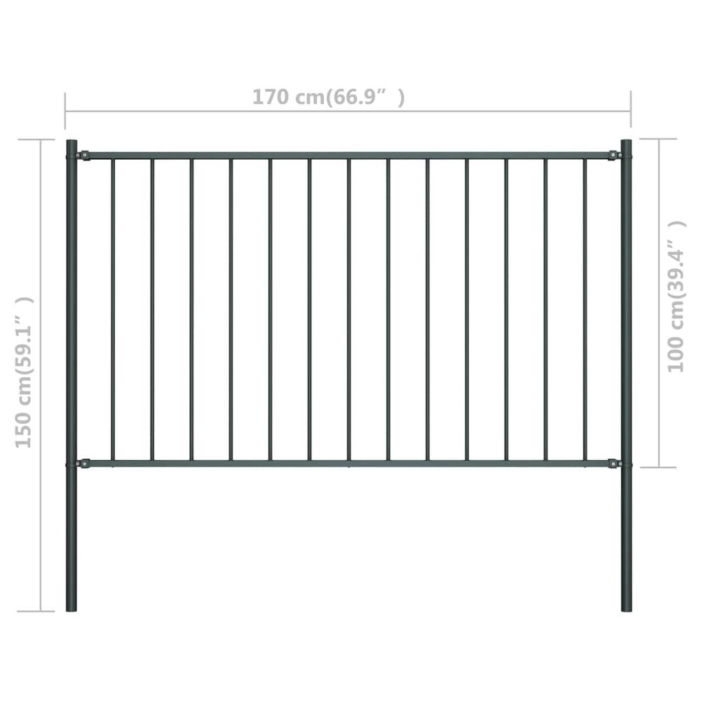 vidaXL Fence Panel with Posts Powder-coated Steel 5.6'x3.3' Anthracite, 145213. Picture 4