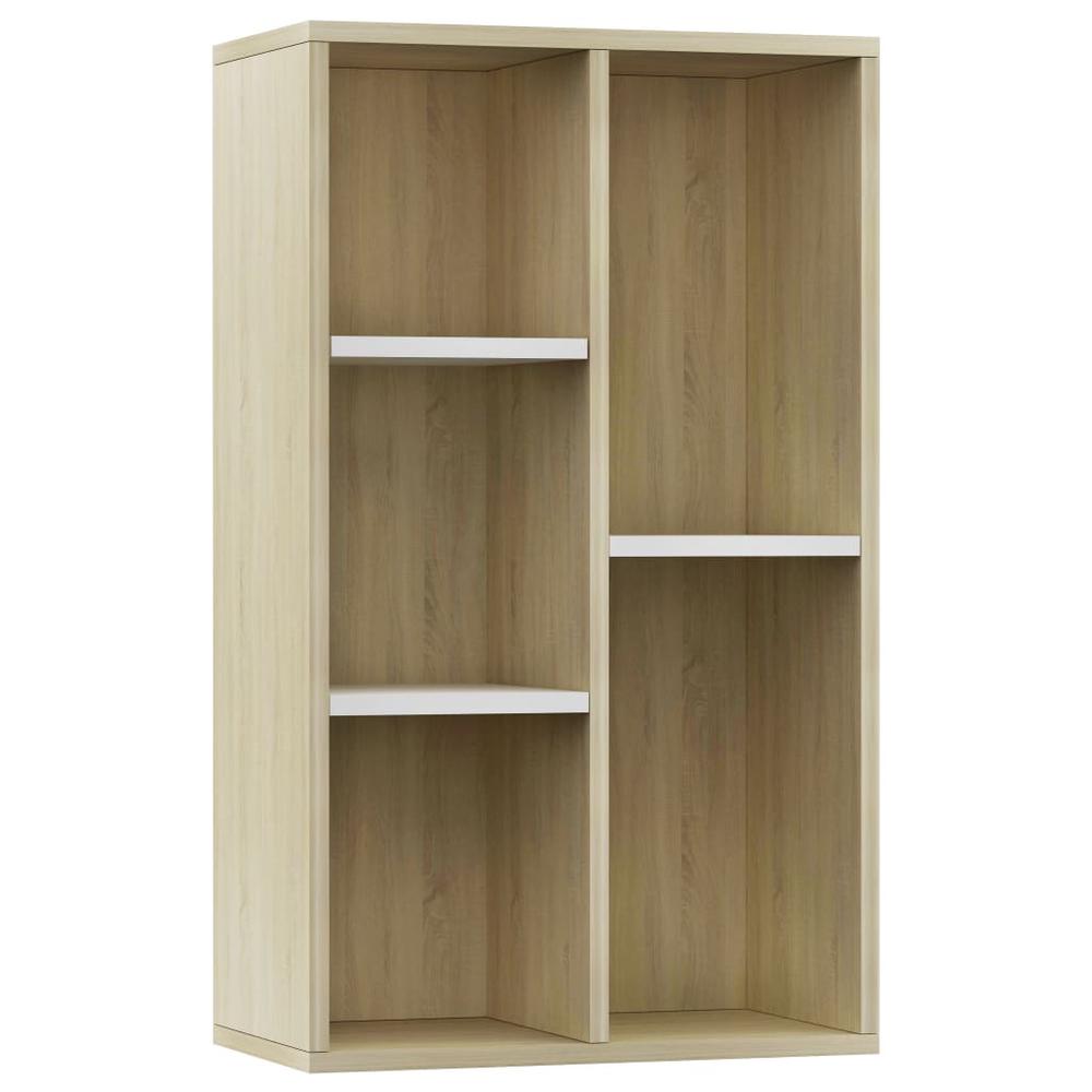 vidaXL Book Cabinet/Sideboard White and Sonoma Oak 19.7"x9.8"x31.5", 800167. Picture 2