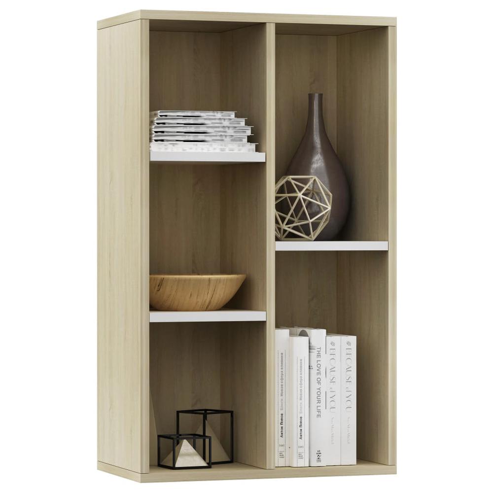 vidaXL Book Cabinet/Sideboard White and Sonoma Oak 19.7"x9.8"x31.5", 800167. Picture 3
