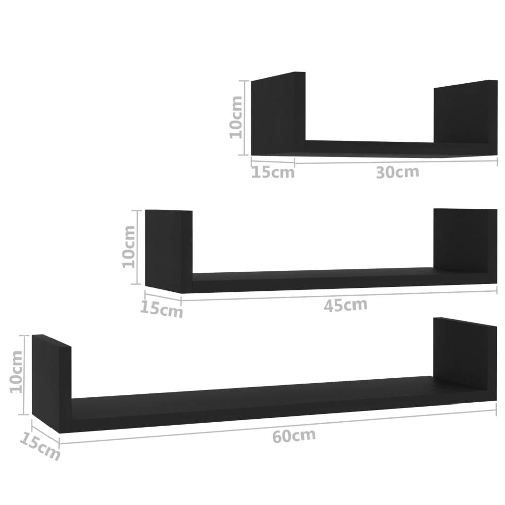 vidaXL Wall Display Shelf 3 pcs Black Chipboard, 800199. Picture 6