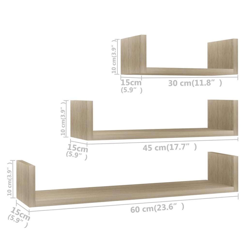 vidaXL Wall Display Shelf 3 pcs Sonoma Oak Chipboard, 800201. Picture 6
