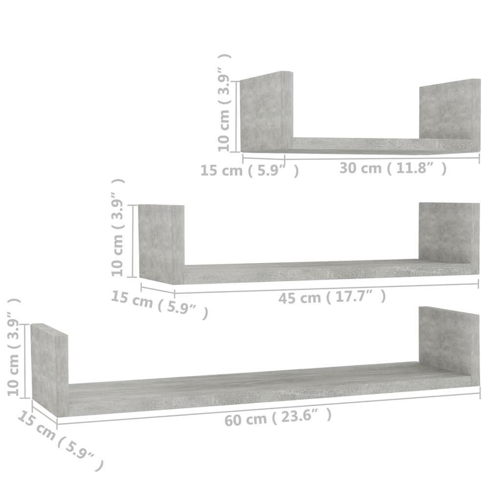 vidaXL Wall Display Shelf 3 pcs Concrete Gray Chipboard, 800202. Picture 6