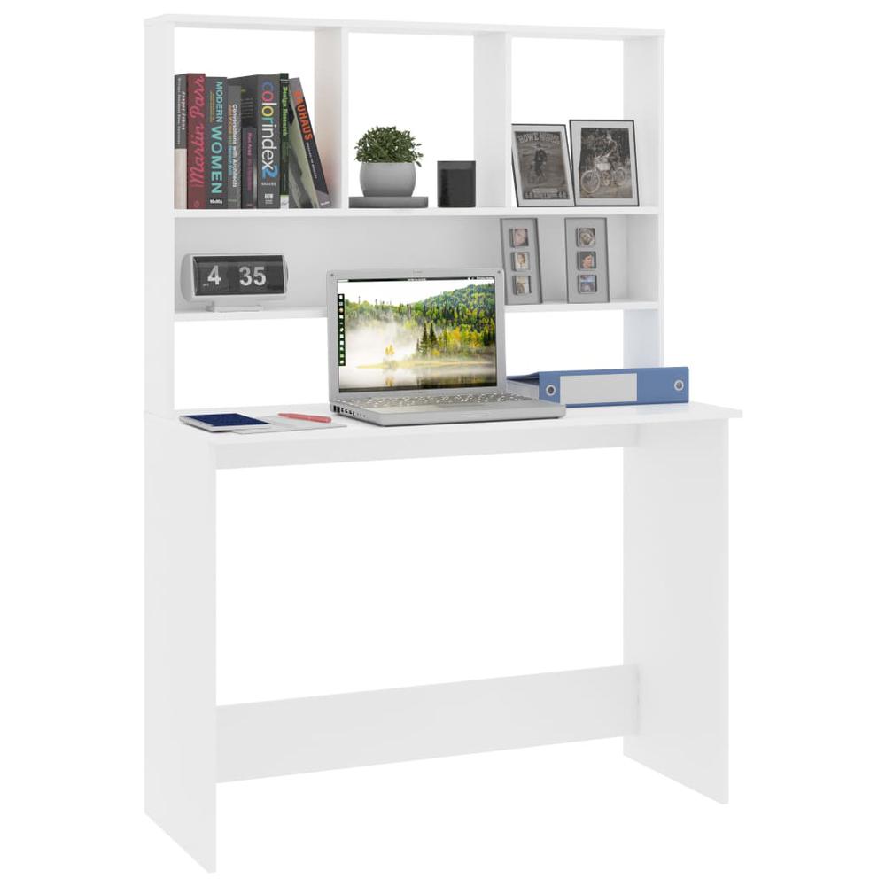 Desk with Shelves White 43.3"x17.7"x61.8" Engineered Wood. Picture 2