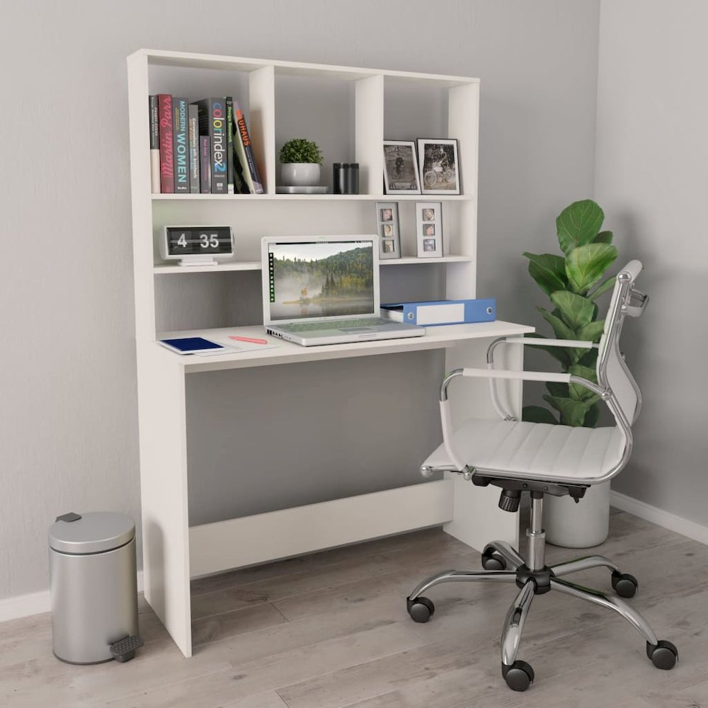 Desk with Shelves White 43.3"x17.7"x61.8" Engineered Wood. Picture 1