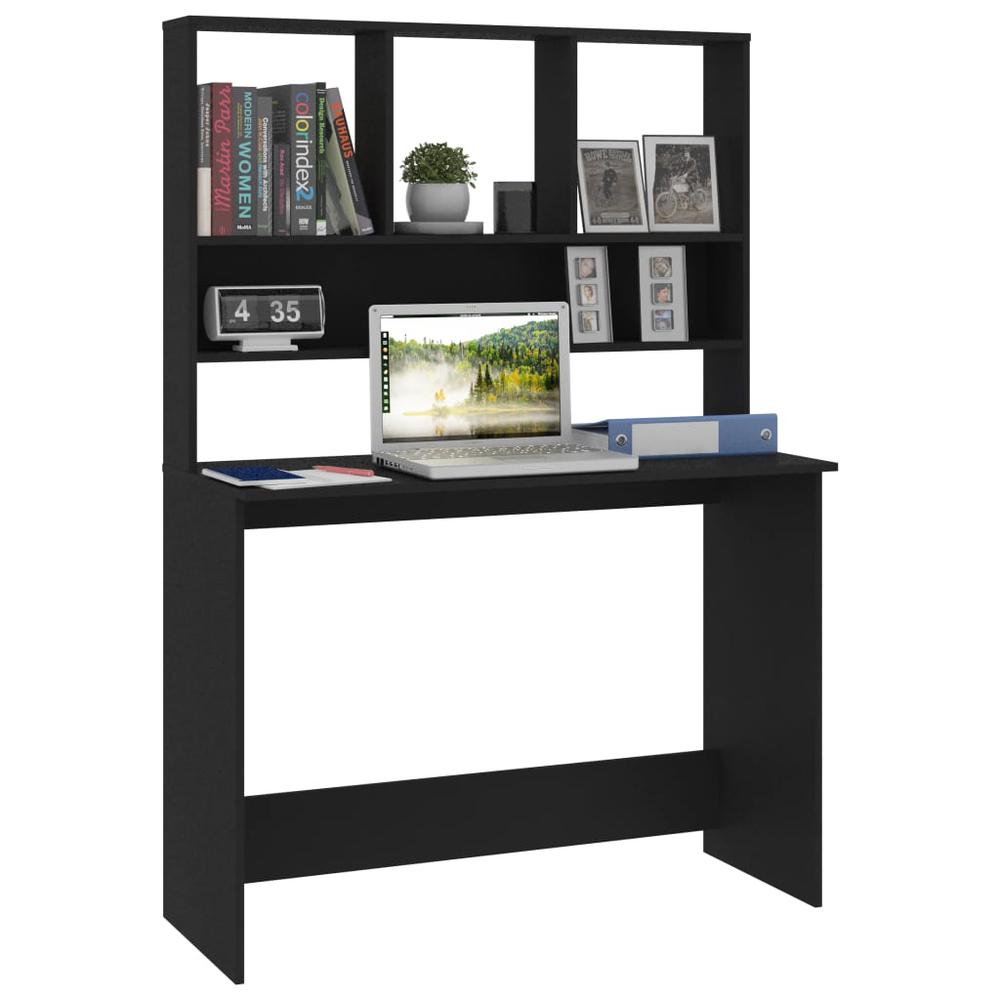 vidaXL Desk with Shelves Black 43.3"x17.7"x61.8" Chipboard, 800388. Picture 3