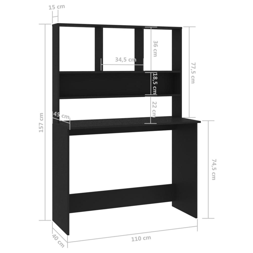 vidaXL Desk with Shelves Black 43.3"x17.7"x61.8" Chipboard, 800388. Picture 6