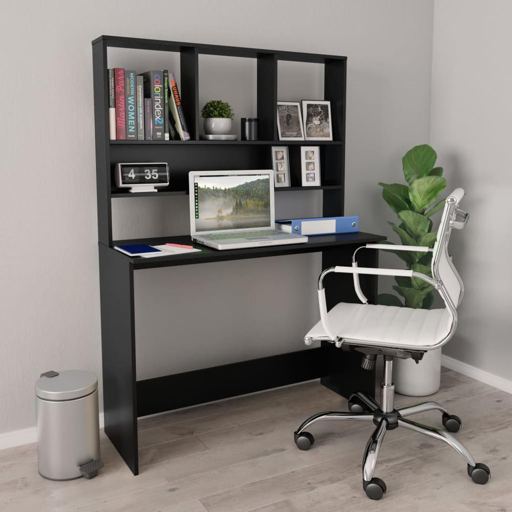 vidaXL Desk with Shelves Black 43.3"x17.7"x61.8" Chipboard, 800388. Picture 1