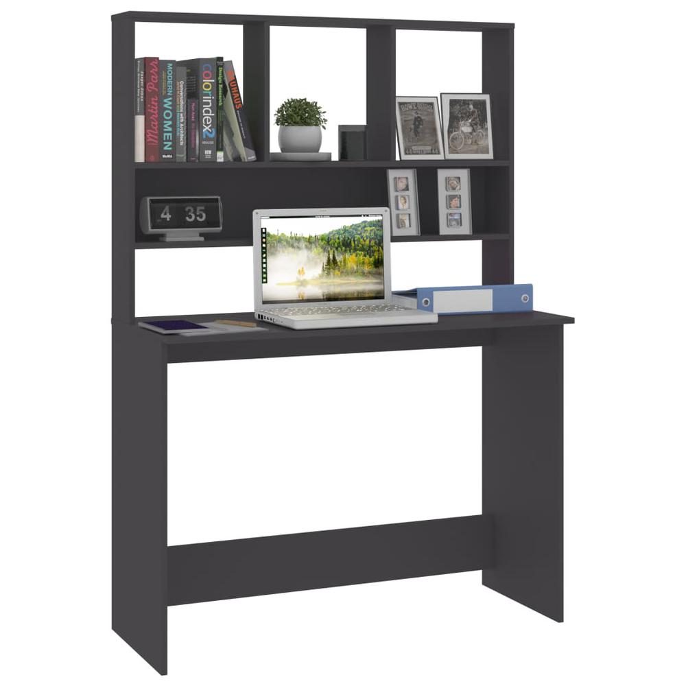 vidaXL Desk with Shelves Gray 43.3"x17.7"x61.8" Chipboard, 800389. Picture 3