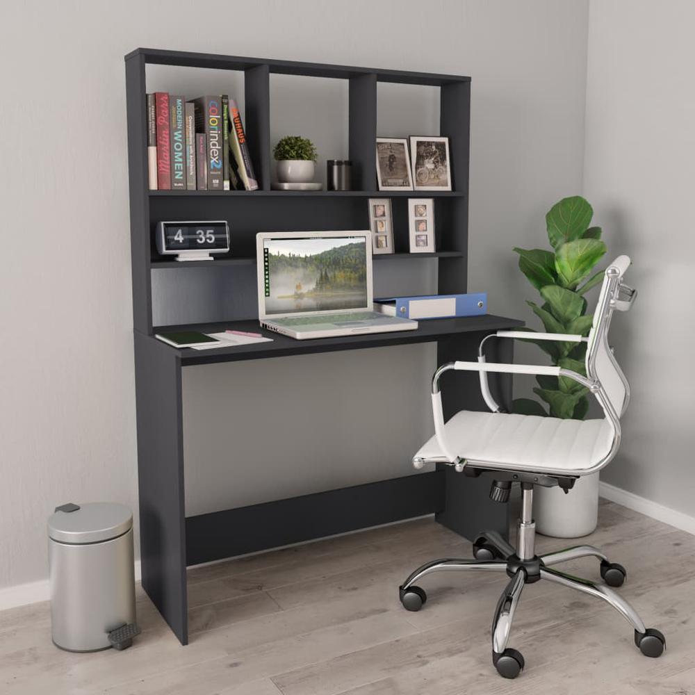 vidaXL Desk with Shelves Gray 43.3"x17.7"x61.8" Chipboard, 800389. Picture 1