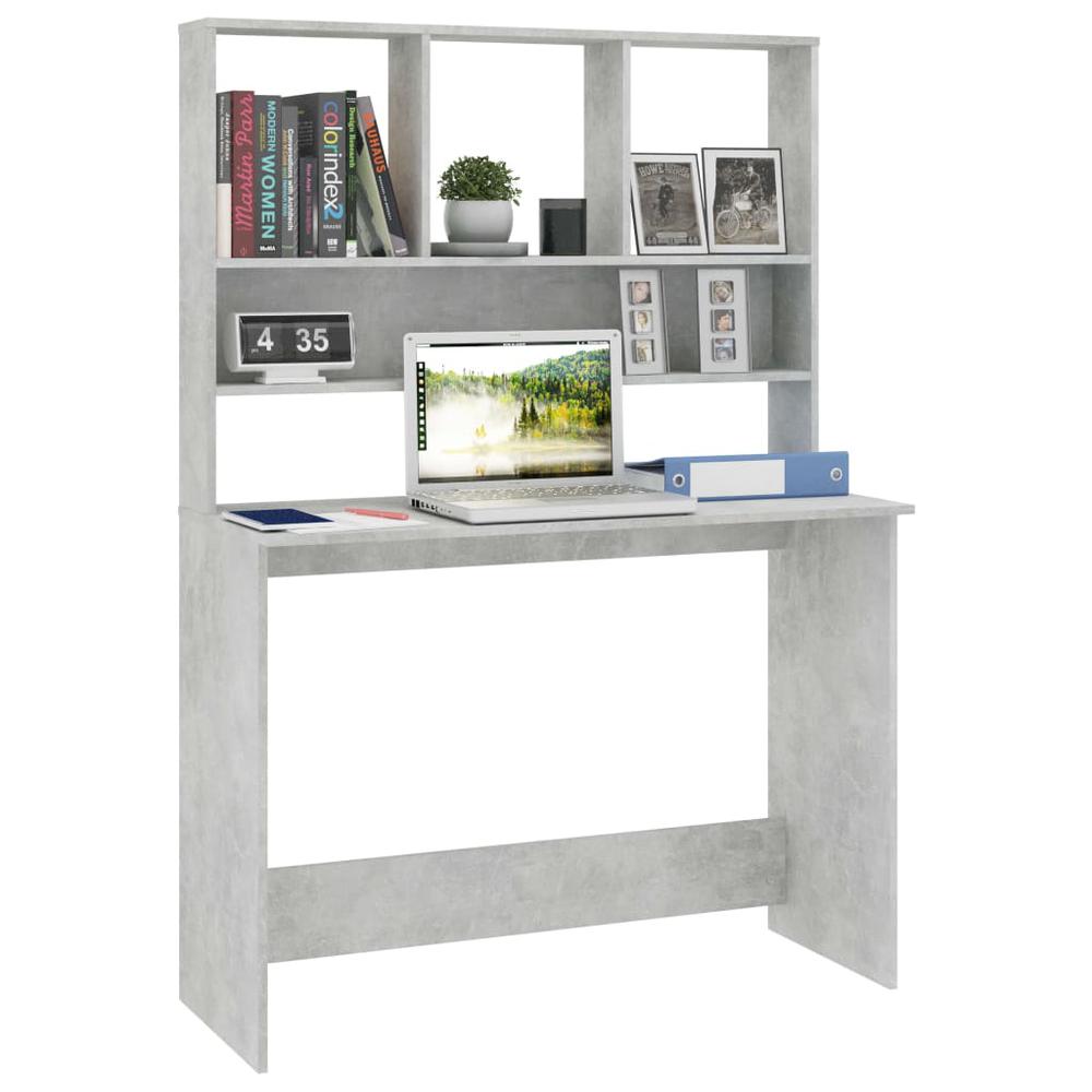 vidaXL Desk with Shelves Concrete Gray 43.3"x17.7"x61.8" Chipboard, 800391. Picture 3