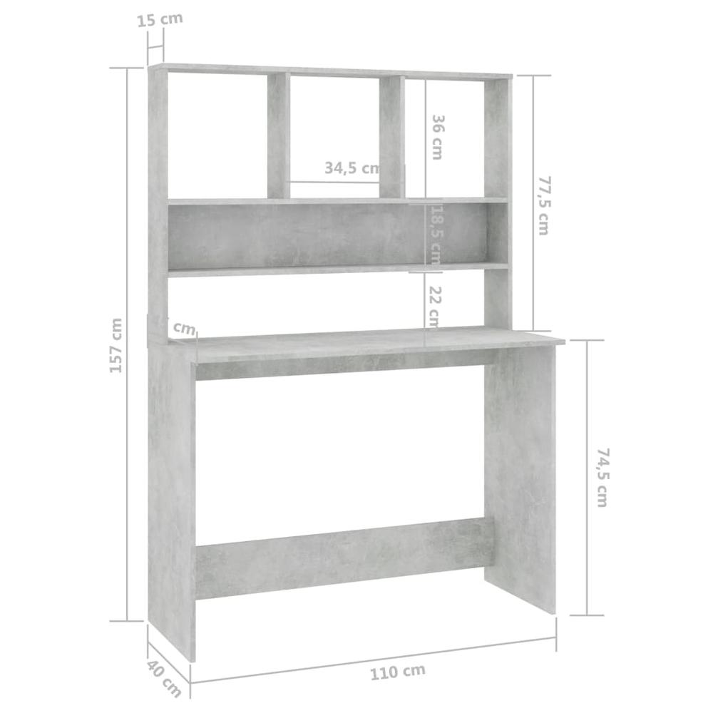 vidaXL Desk with Shelves Concrete Gray 43.3"x17.7"x61.8" Chipboard, 800391. Picture 6