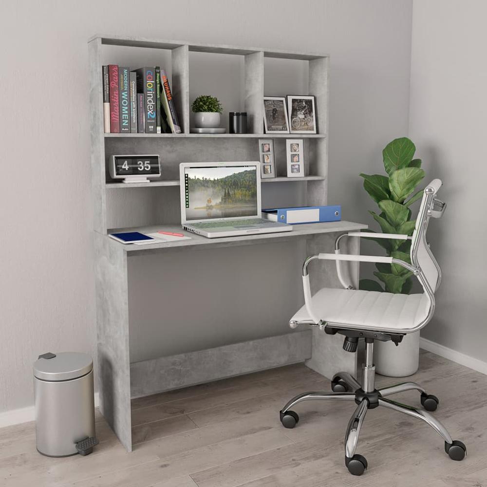 vidaXL Desk with Shelves Concrete Gray 43.3"x17.7"x61.8" Chipboard, 800391. Picture 1