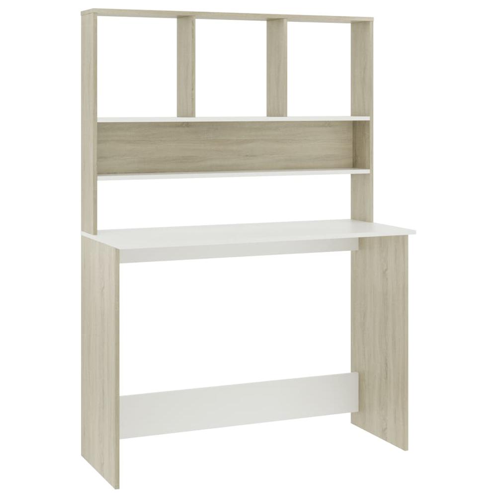 vidaXL Desk with Shelves White and Sonoma Oak 43.3"x17.7"x61.8" Chipboard, 800392. Picture 2