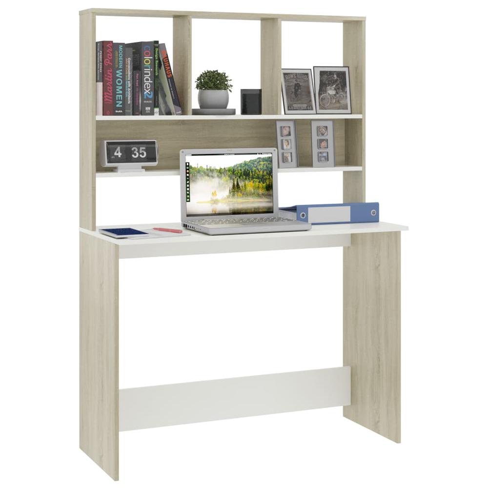 vidaXL Desk with Shelves White and Sonoma Oak 43.3"x17.7"x61.8" Chipboard, 800392. Picture 3