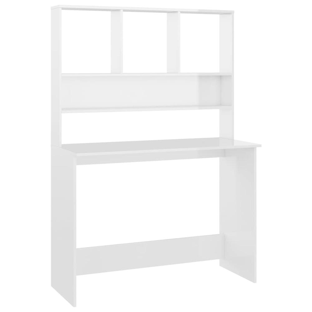 Desk with Shelves High Gloss White 43.3" x 17.7" x 61.8" Engineered Wood. Picture 1