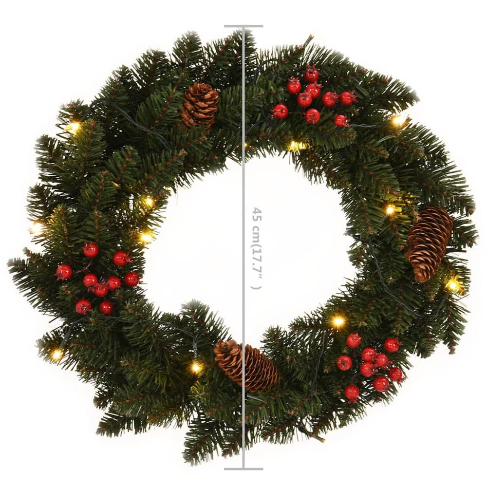 vidaXL Christmas Wreaths 2 pcs with Decoration Green 17.7". Picture 8