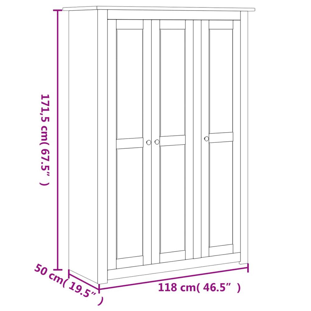 3-Door Wardrobe Gray 46.5"x19.7"x67.5" Pine Panama Range. Picture 8