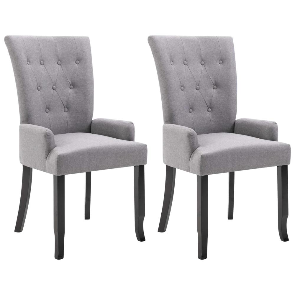 Dining Chairs with Armrests 2 pcs Light Gray Fabric. Picture 1