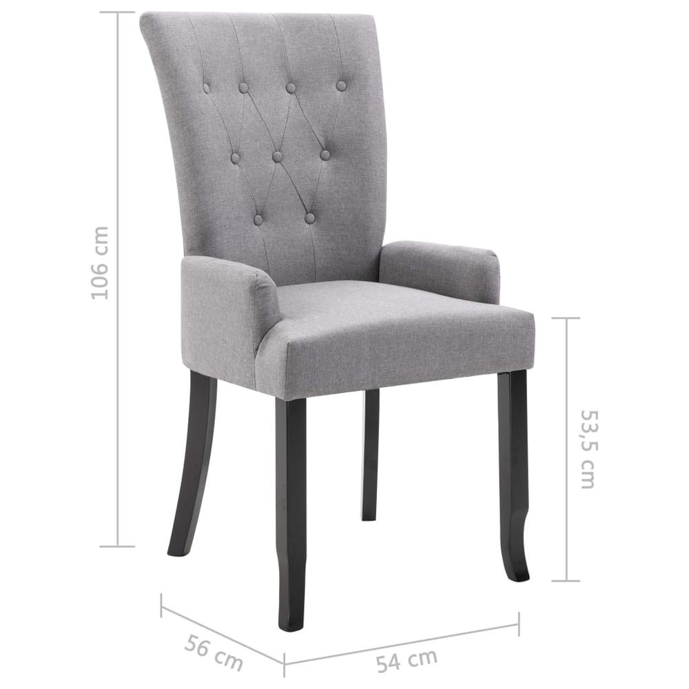 Dining Chairs with Armrests 2 pcs Light Gray Fabric. Picture 7