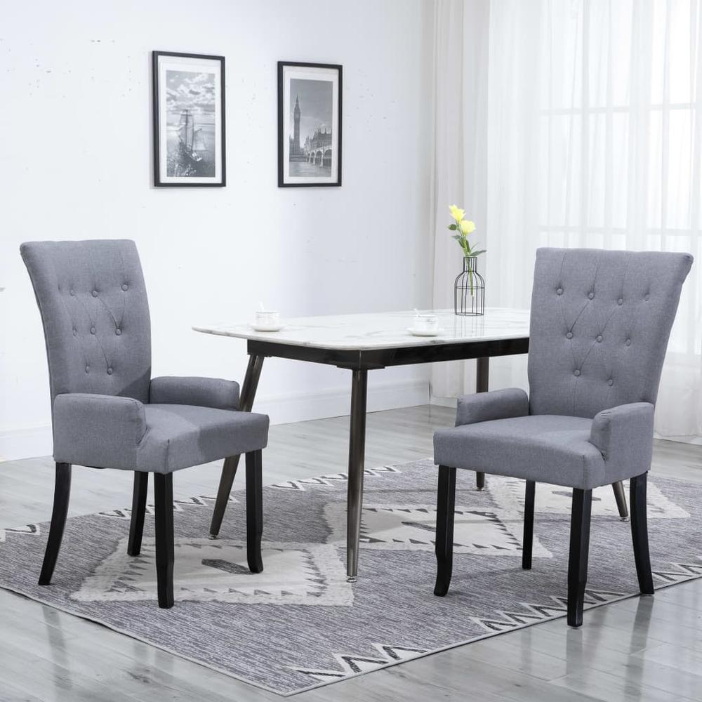 Dining Chairs with Armrests 2 pcs Light Gray Fabric. Picture 8