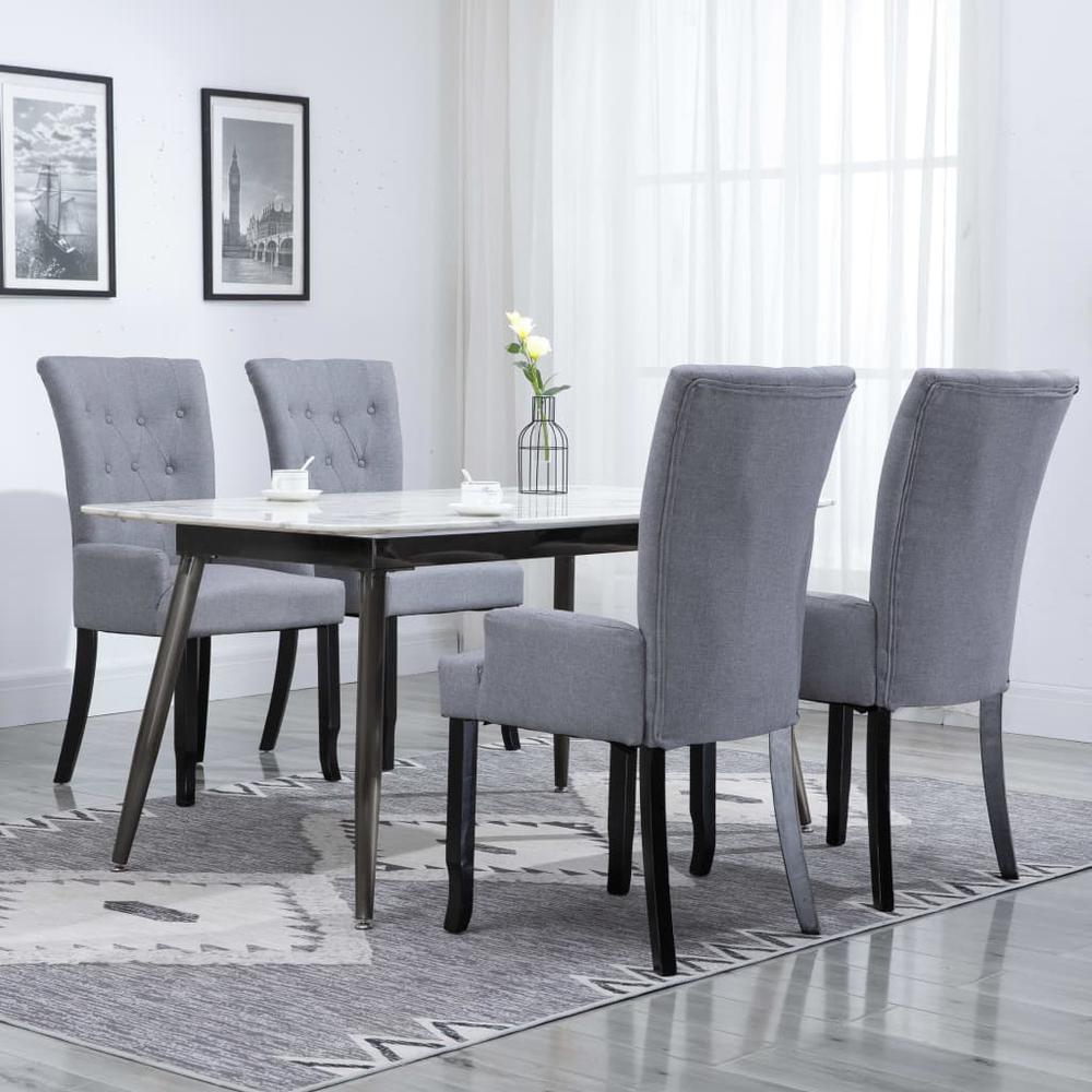 Dining Chairs with Armrests 4 pcs Light Gray Fabric. Picture 8
